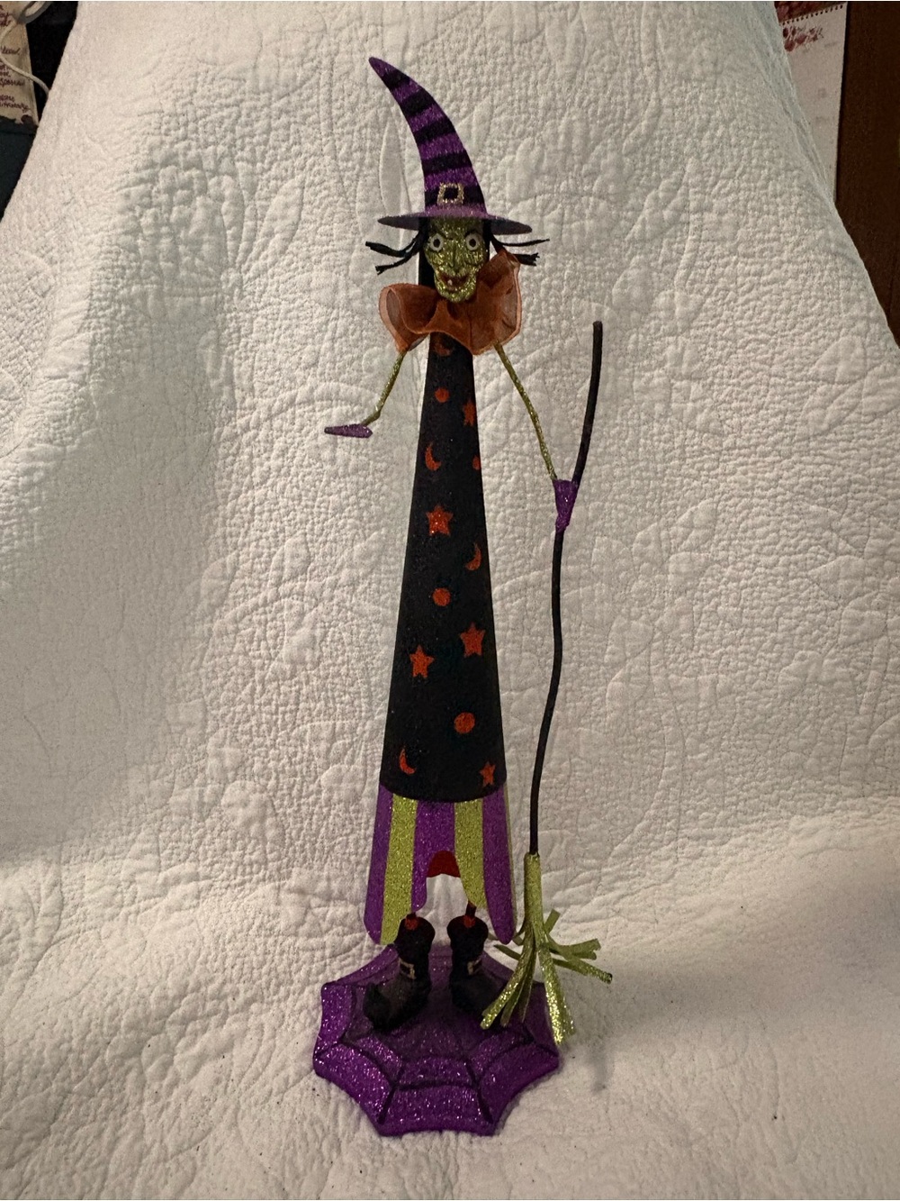 Pier 1 Glitter Witch Figurine in Purple, Black, Orange and Green